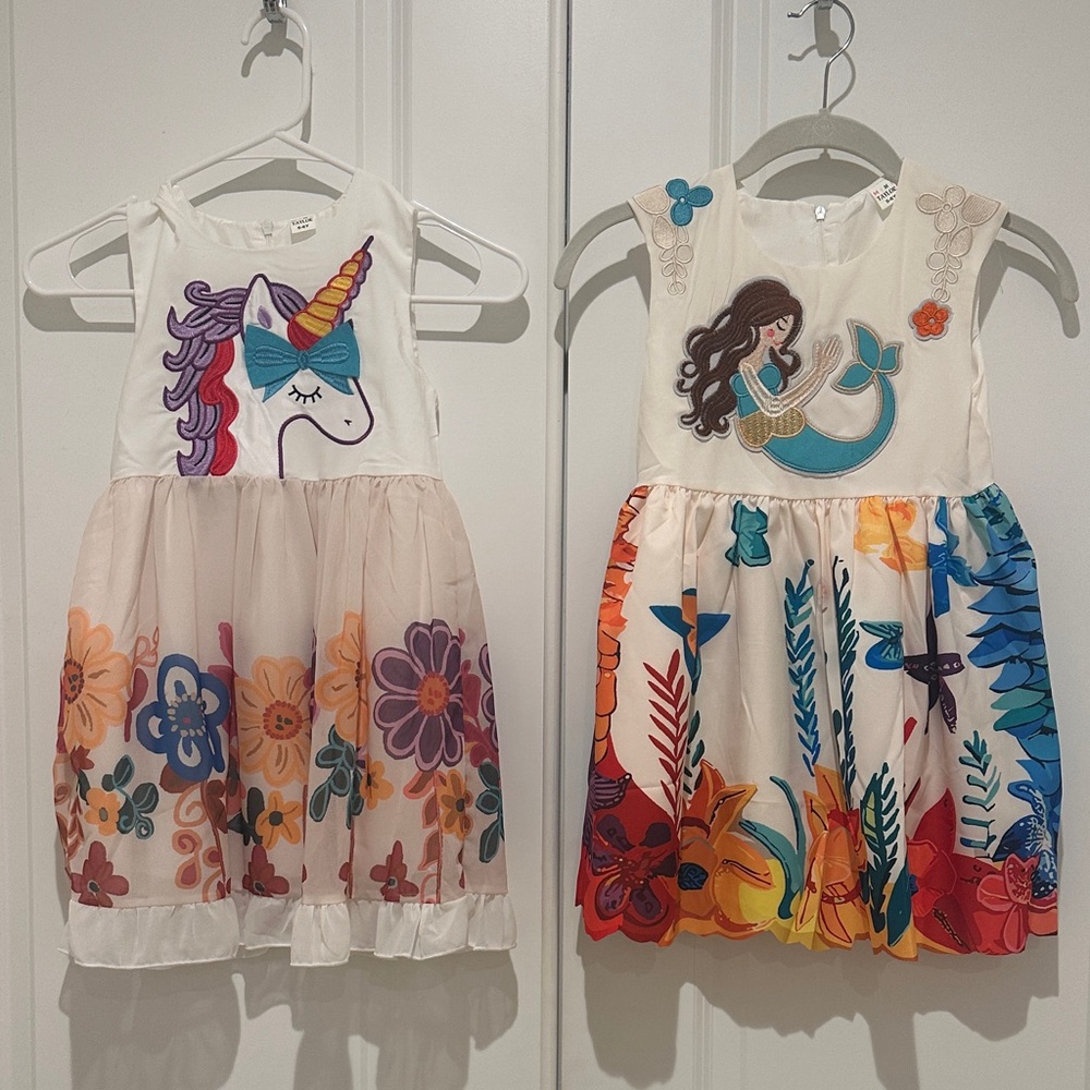 Girls Unicorn Floral Dress & Mermaid Dress - Cute Sleeveless Kids Dress